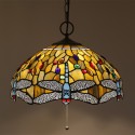 16 Inch European Stained Glass Dragonfly Style Pendant Light