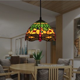 8 Inch European Stained Glass Dragonfly Style Pendant Light