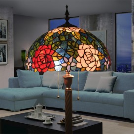 16 Inch European Stained Glass Rose Style Floor Lamp