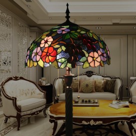 16 Inch European Stained Glass Grape Style Floor Lamp