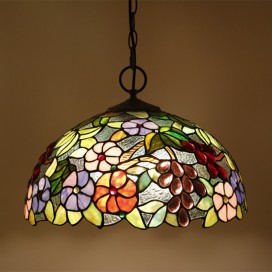 16 Inch European Stained Glass Grape Style Pendant Light
