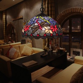 12 Inch European Stained Glass Dragonfly Style Pendant Light