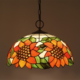 16 Inch European Stained Glass Sunflower Style Pendant Light