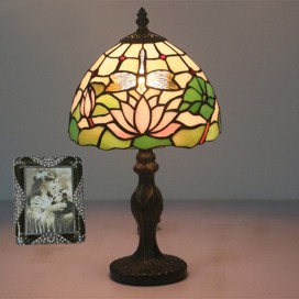 8 Inch European Stained Glass Dragonfly Style Table Lamp