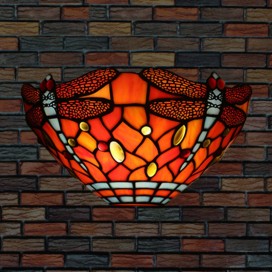 11 Inch European Retro Stained Glass Dragonfly Style Wall Light