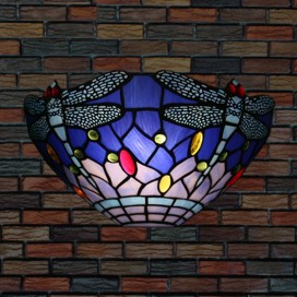 11 Inch European Retro Stained Glass Dragonfly Style Wall Light