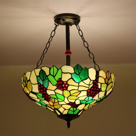 16 Inch European Stained Glass Flush Mount