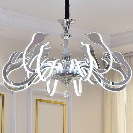 Dimmable 10 Light Modern / Contemporary Steel Chandelier with Acrylic Shade