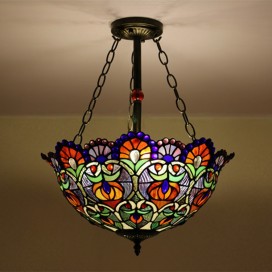 16 Inch European Stained Glass Flush Mount