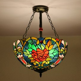 16 Inch European Stained Glass Flush Mount