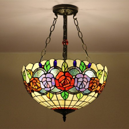 16 Inch European Stained Glass Flush Mount