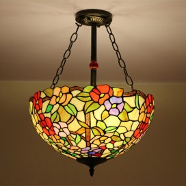 16 Inch European Stained Glass Flush Mount