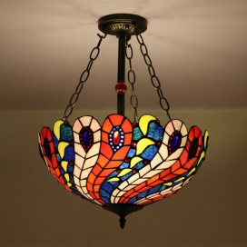 16 Inch European Stained Glass Flush Mount