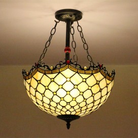 16 Inch European Stained Glass Flush Mount