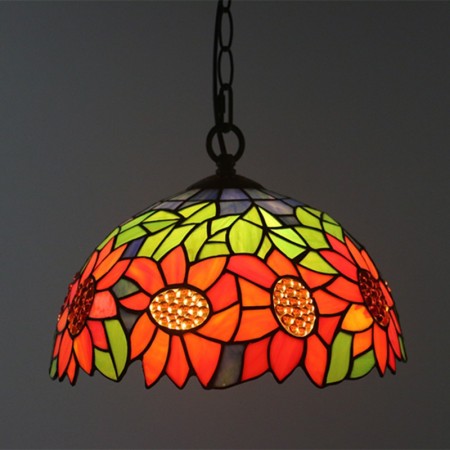 12 Inch European Stained Glass Sunflower Style Pendant Light