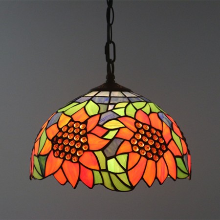 12 Inch European Stained Glass Sunflower Style Pendant Light