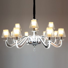 Dimmable 12 Light Modern / Contemporary Steel Chandelier with Glass Shade