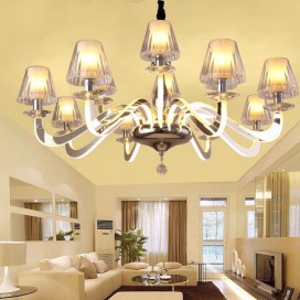 Dimmable 10 Light Modern / Contemporary Steel Chandelier with Glass Shade