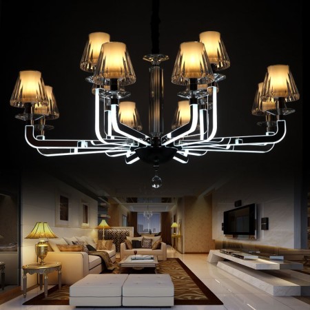 Dimmable 12 Light Crystal Chandelier with Glass Shade