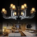 Dimmable 12 Light Crystal Chandelier with Glass Shade