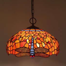 16 Inch European Stained Glass Dragonfly Style Pendant Light