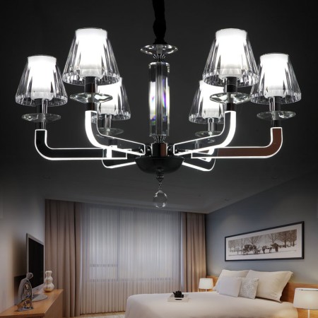 Dimmable 6 Light Crystal Chandelier with Glass Shade