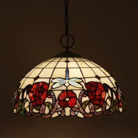 16 Inch European Stained Glass Dragonfly Style Pendant Light