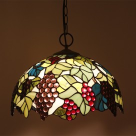 16 Inch European Stained Glass Grape Style Pendant Light