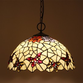 16 Inch European Stained Glass Butterfly Style Pendant Light