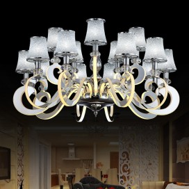 Dimmable 15 Light Modern / Contemporary Steel Chandelier with Glass Shade