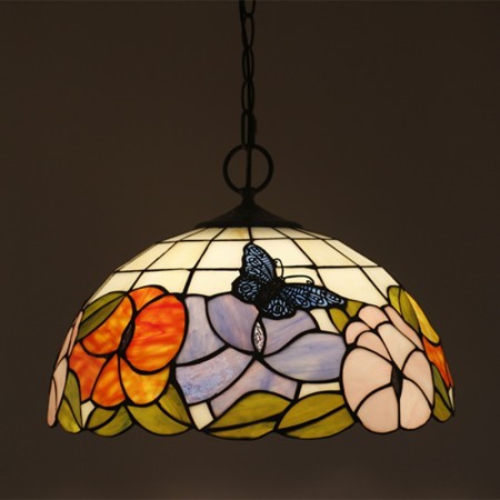 16 Inch European Stained Glass Butterfly Style Pendant Light