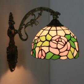 8 Inch European Stained Glass Rose Style Wall Light