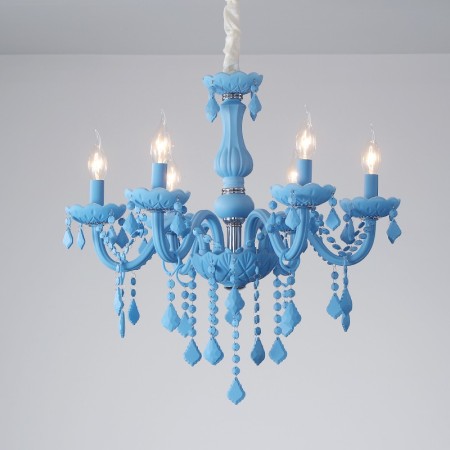 6 Light Macaron Blue Nordic Style Candle Style Crystal Chandelier