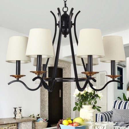 6 Light Black Retro Contemporary Candle Style Chandelier