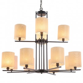 12 Light Rustic Retro Black Bar 2 Tier Large Candle Style Chandelier