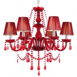 6 Light Red K9 Crystal Candle Style Chandelier