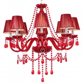 8 Light Red K9 Crystal Candle Style Chandelier