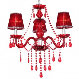 3 Light Red K9 Crystal Candle Style Chandelier
