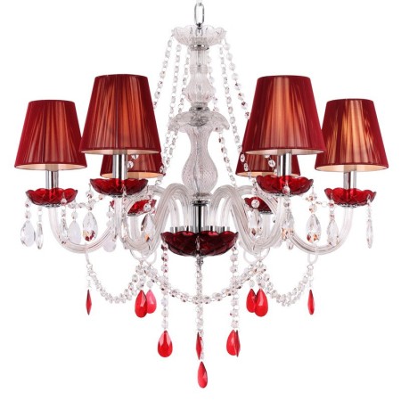 6 Light Red K9 Crystal Candle Style Chandelier