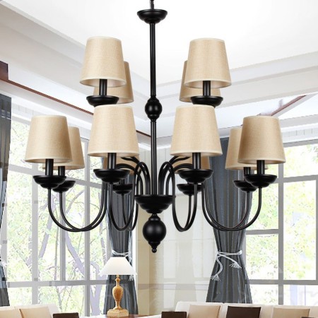 12 Light Rustic Retro Black Hotel 2 Tier Chandelier Candle Style Chandelier