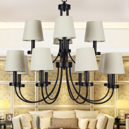 12 Light Rustic Retro Black Hotel 2 Tier Chandelier Candle Style Chandelier