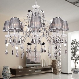 8 Light Grey K9 Crystal Candle Style Chandelier