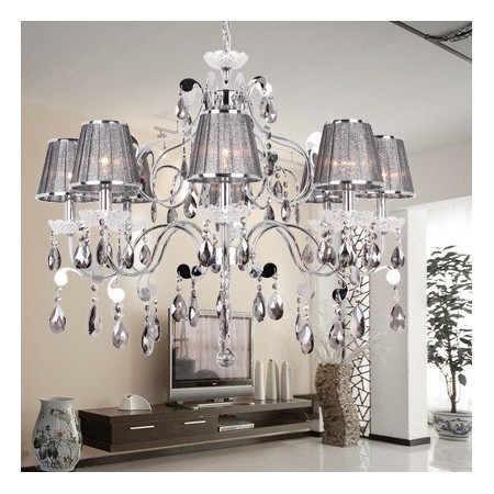 8 Light Grey K9 Crystal Candle Style Chandelier