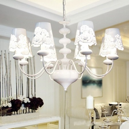 8 Light Modern Contemporary Hollow White Candle Style Chandelier