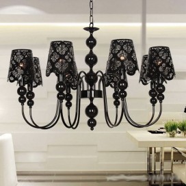 8 Light Modern Contemporary Hollow Black Candle Style Chandelier