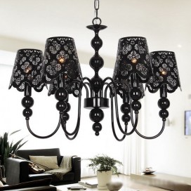 6 Light Modern Contemporary Hollow Black Candle Style Chandelier