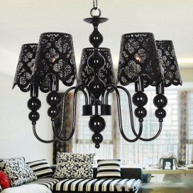 5 Light Modern Contemporary Hollow Black Candle Style Chandelier