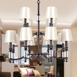 12 Light Black 2 Tier Chandelier Retro Contemporary Candle Style Chandelier
