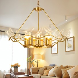 Fine Brass Round Chandelier with Bird Glass Shades