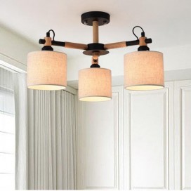 Modern/ Contemporary 3 Light Single Tier Wood Chandelier with Drum Fabric Shade